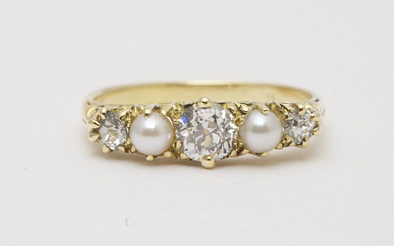 Estate Edwardian Revival 14kt White Gold Citrine And Seed Pearl Ring